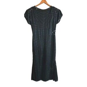 Vintage Brilliante By JA Dress Women's Large Black Beaded Sequins Maxi Lined Zip